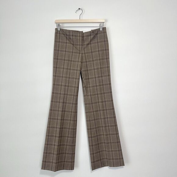 Express Editor Flare Leg Trouser Low Rise Sexy Waist Plaid NEW Size 4 Tan Brown - Picture 2 of 11